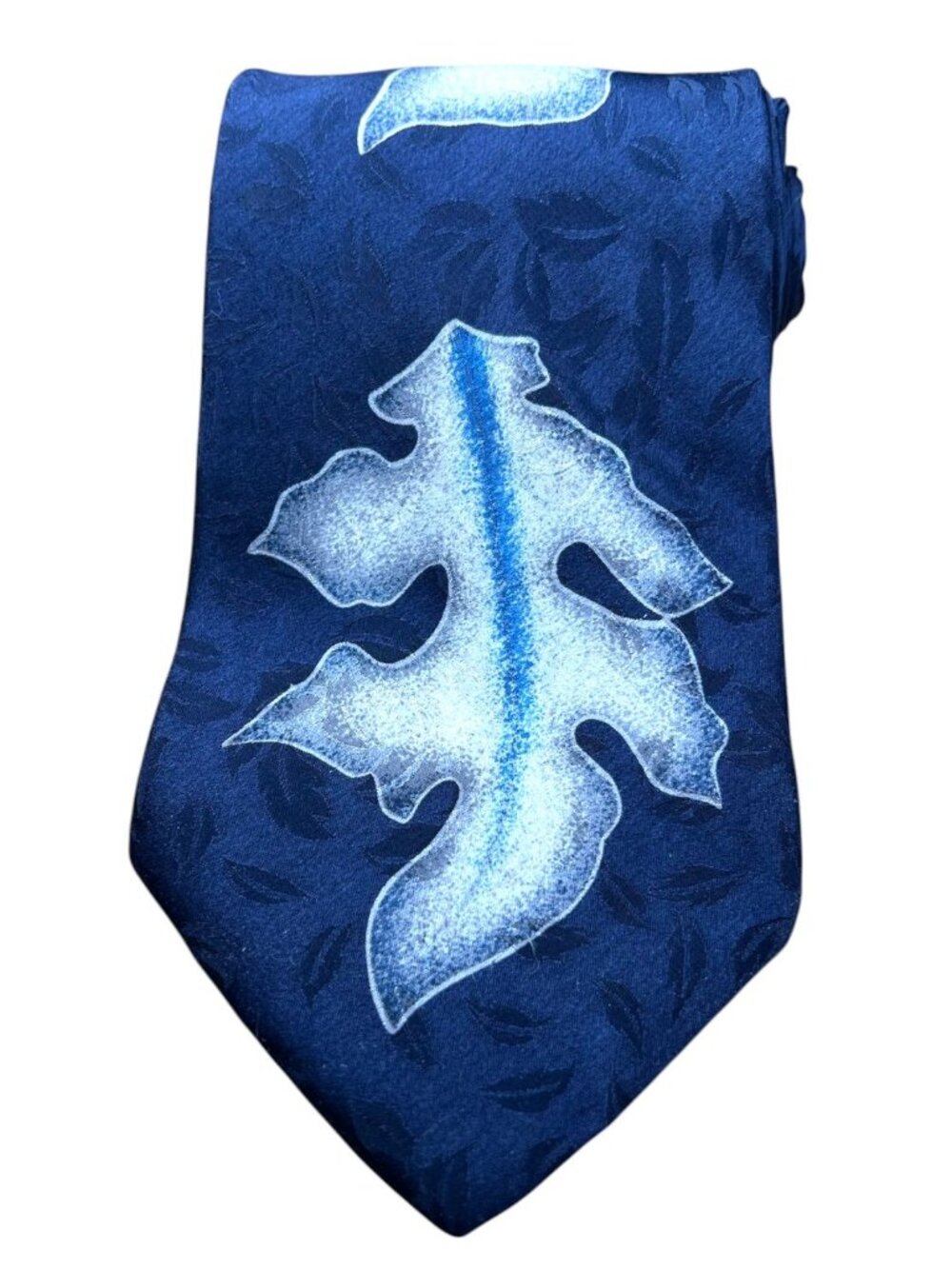 Windsor Vintage Silk Tie Navy Blue Leaf Pattern Retro Mens Neckwear Size OS